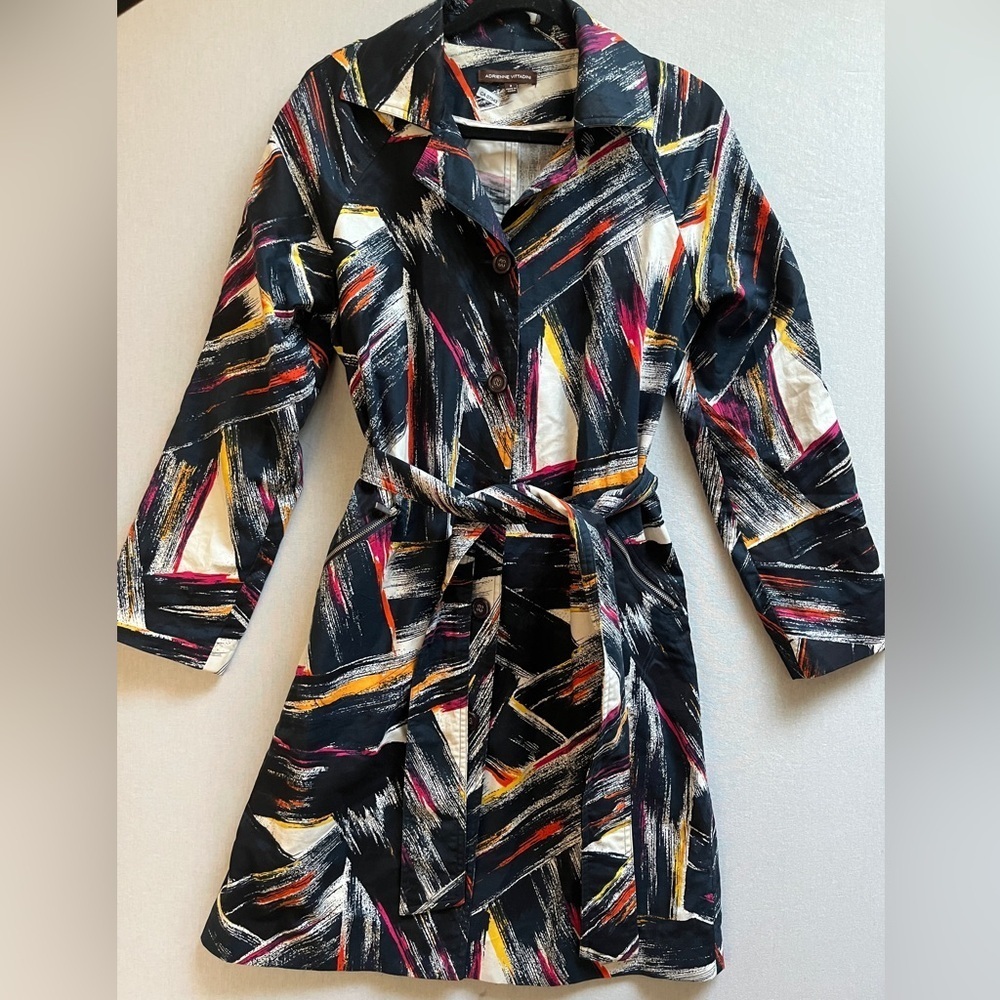 Adrienne Vittadini Abstract Trench Belted Jacket Dress Size 8